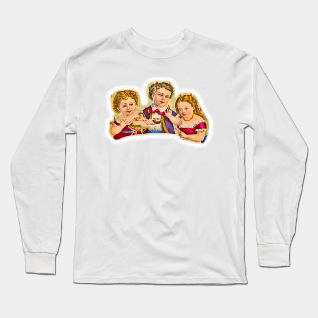 Three children drawn and graceful in vintage colors Long Sleeve T-Shirt by Marccelus